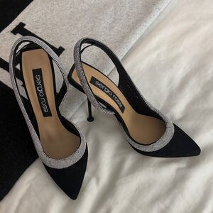Sergio Rossi Black Heels with Silver Trim